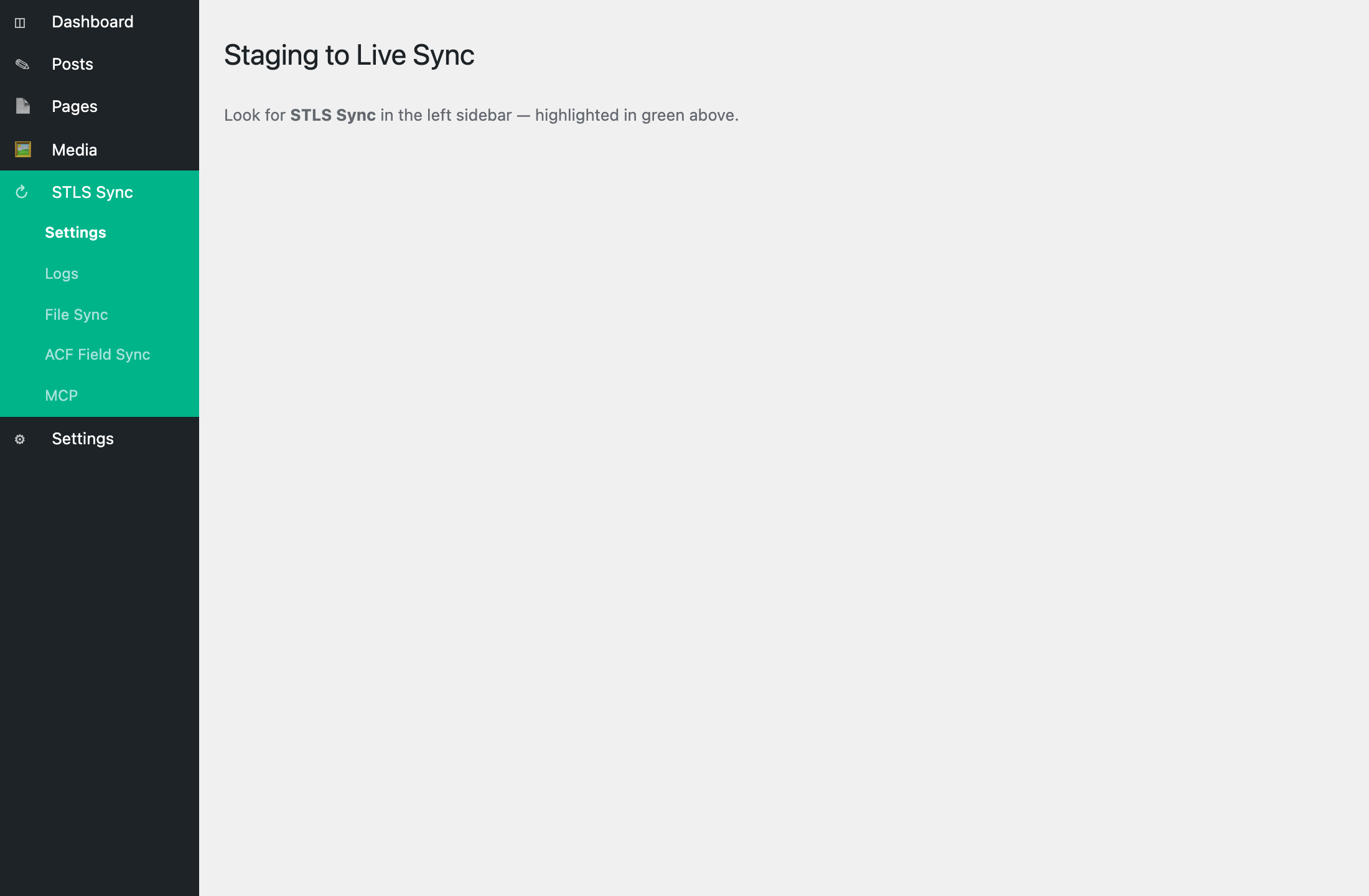 STLS Sync menu highlighted in the WordPress admin sidebar